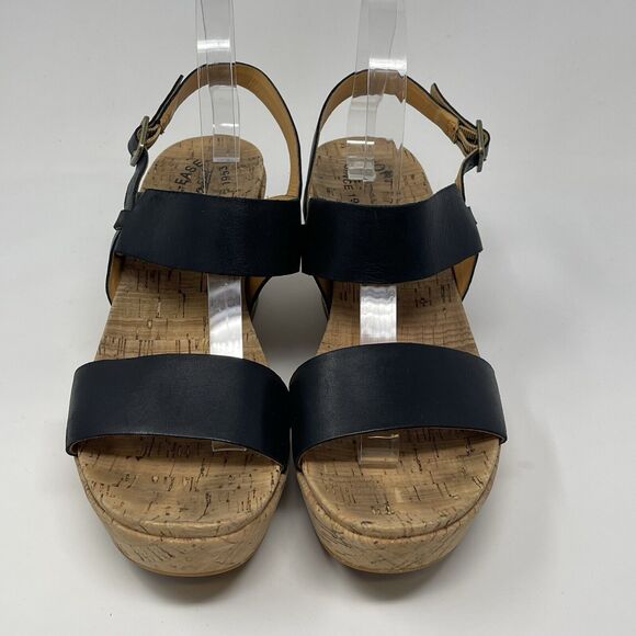 Kork Ease Austin Cork Wedge Sandals Womens 10 M Black Leather Ankle Strap Buckle - Picture 5 of 16
